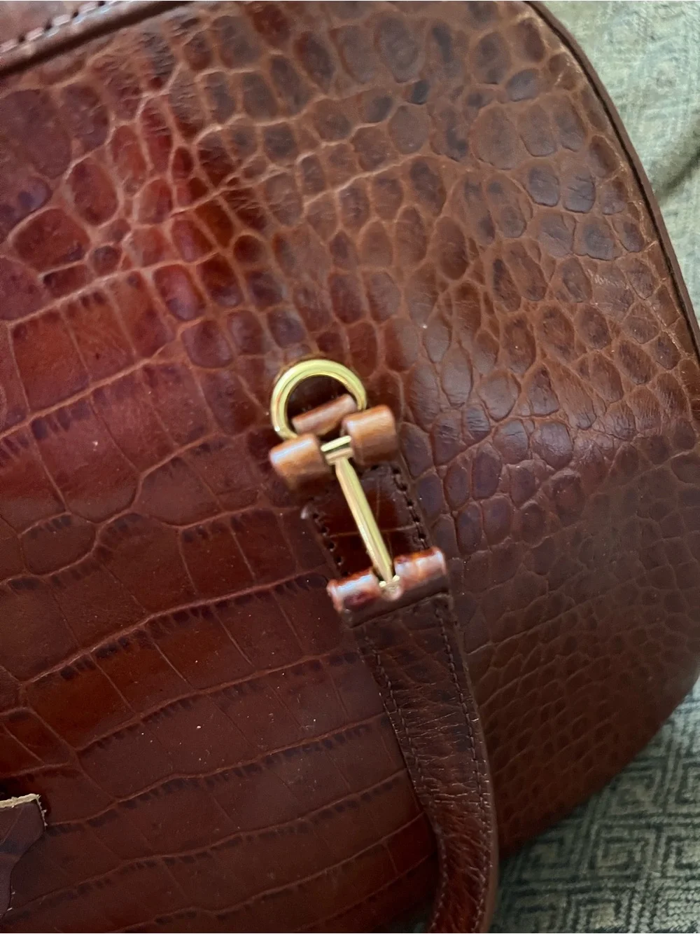 Valerie Stevens Genuine Leather Brown Croc-Embossed Dome Satchel